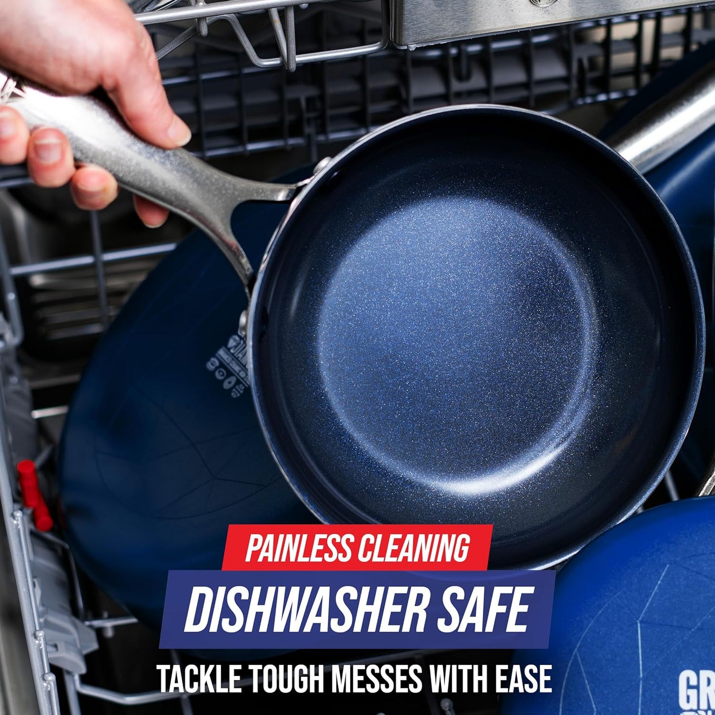 Blue Diamond 12" Nonstick Frying Pan with Lid, Diamond Infused PFAS & PTFE-Free Ceramic Skillet, Dishwasher & Oven Safe, Stay Cool Handle, Durable Non Toxic Metal Utensil Safe, Glass Lid, Blue