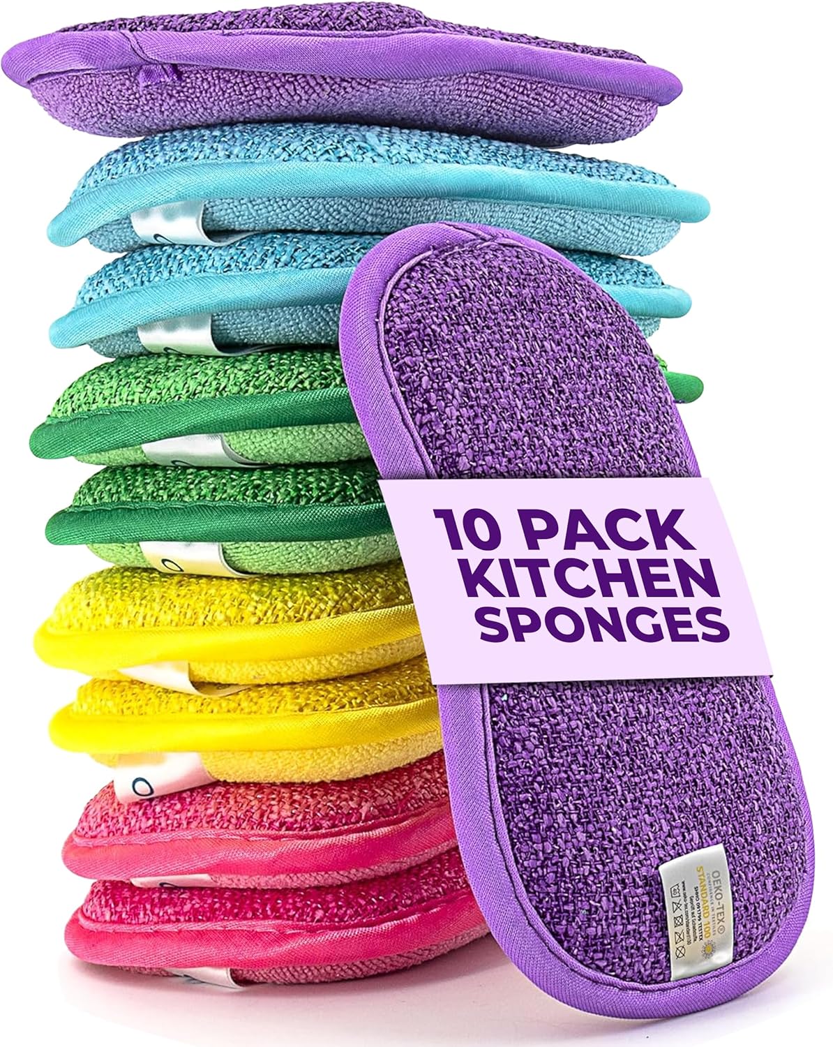 – 10 Kitchen Sponges Pack– Washable and Reusable Dishes Sponge Rubber – 6 X 3 inches - Multicolored