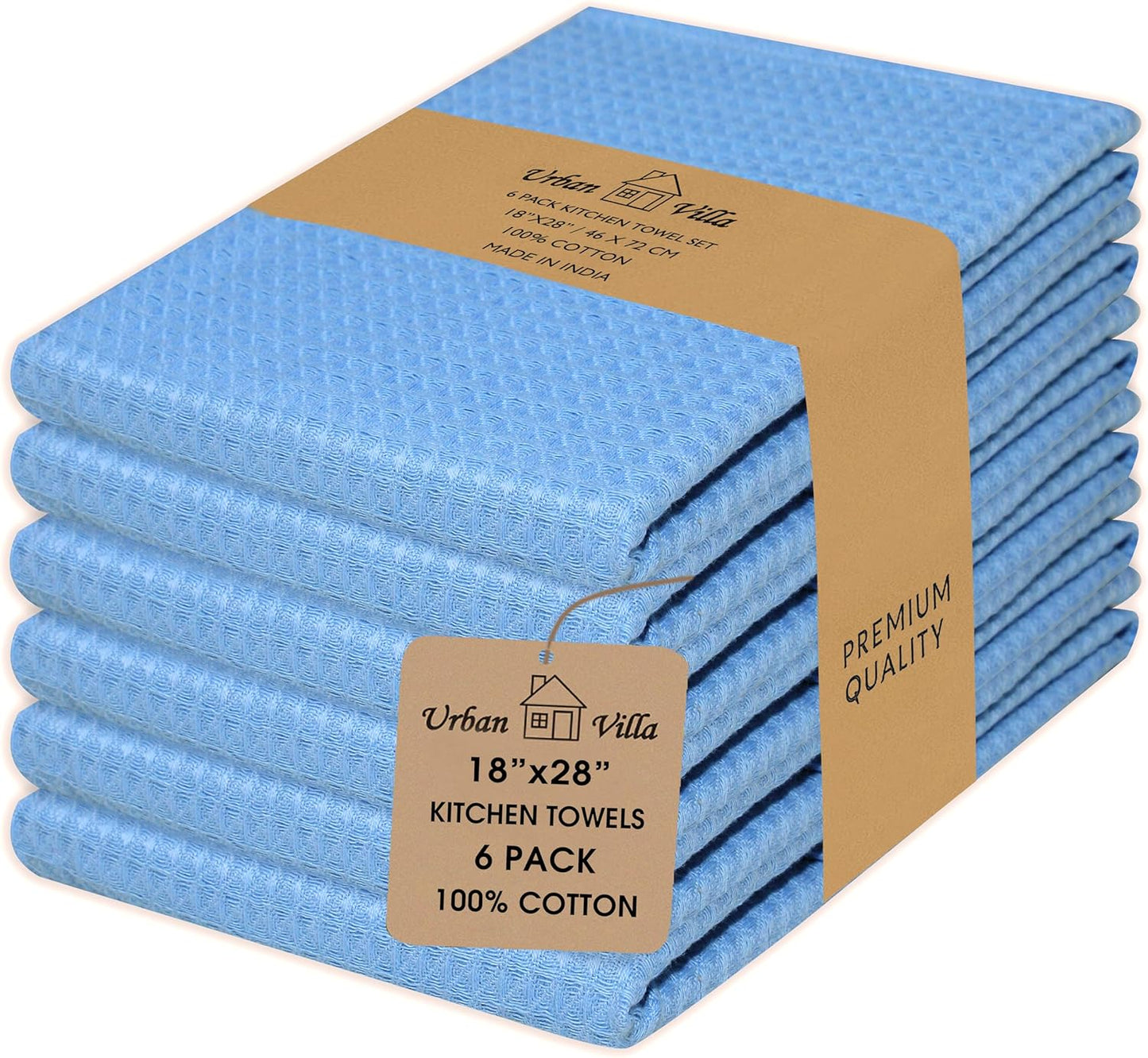 Urban Villa Kitchen Towels Waffle Dish Towels for Kitchen Sky Blue Color Set of 6 Over Sized 18x28 Inches Kitchen Towels Highly Absorbent 100% Cotton Kitchen Hand Tea Towels Dish Cloths