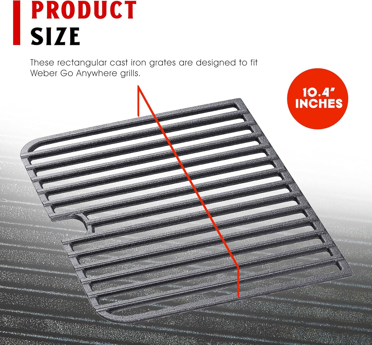 Rectangular Cast Iron Go Grate, Heavy-Duty Grates for Superior Heat Retention & Even Cooking on All Grills, Set of Two (10" x 8")
