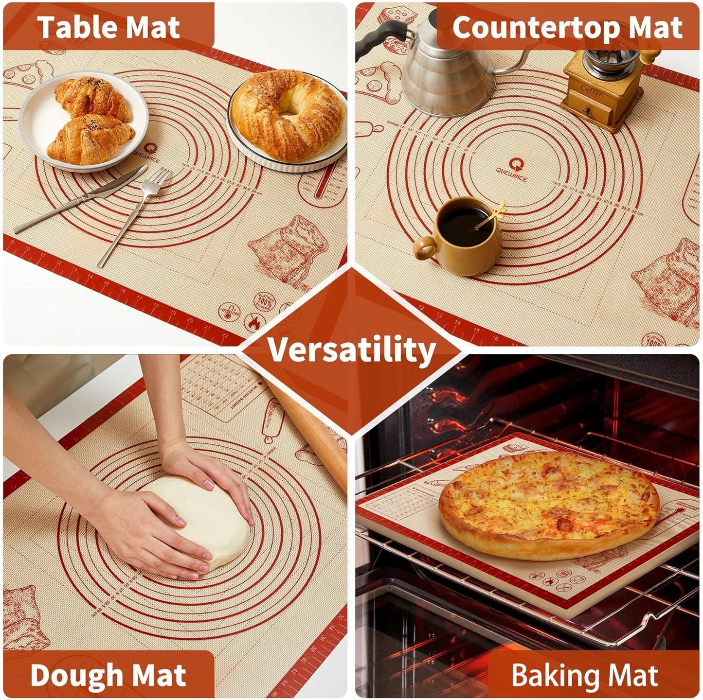 Silicone Baking Pastry Dough Mat - 26x16Inch Extra Large Cookie Bread Rolling Mats Sheet, Nonstick Kitchen Counter Kneading Board, Thick Reusable Pie Cookies Pizza Fondant Making Matt with Measurement