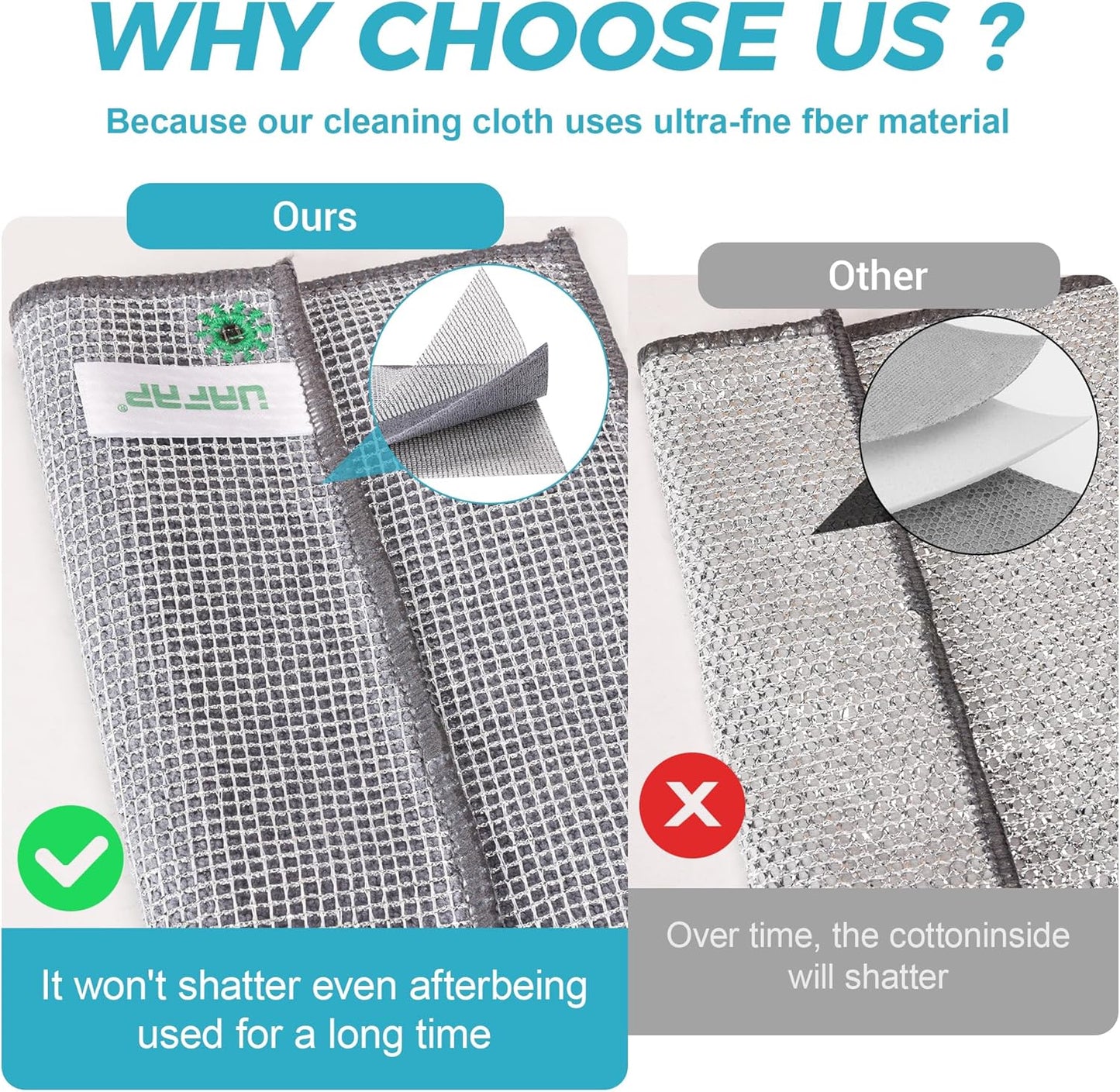 12 Pcs New Upgrade 3-Layer Non Scratch Wire Dishcloth,Cleans Fast Without Scratching, Stands Up to Stuck-on Grime, Multi-Surface Safe, Cleaning Power for Everyday Jobs 7.87“ x 7.87”