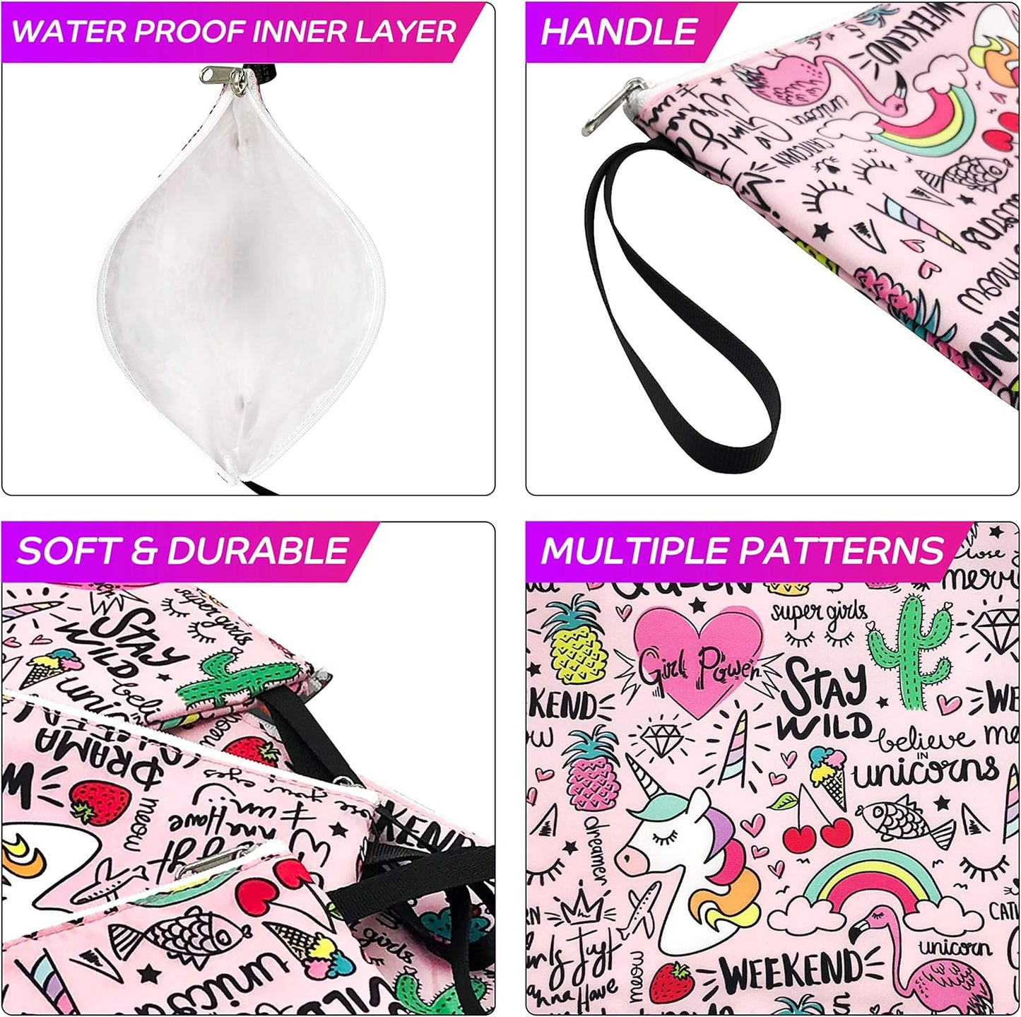 Nordic By Nature-Dual Layer Reusable Sandwich & Snack Bags – BPA-Free, Easy Clean, School Lunch Bags for Kids & Adults (Unicorns & Rainbows)