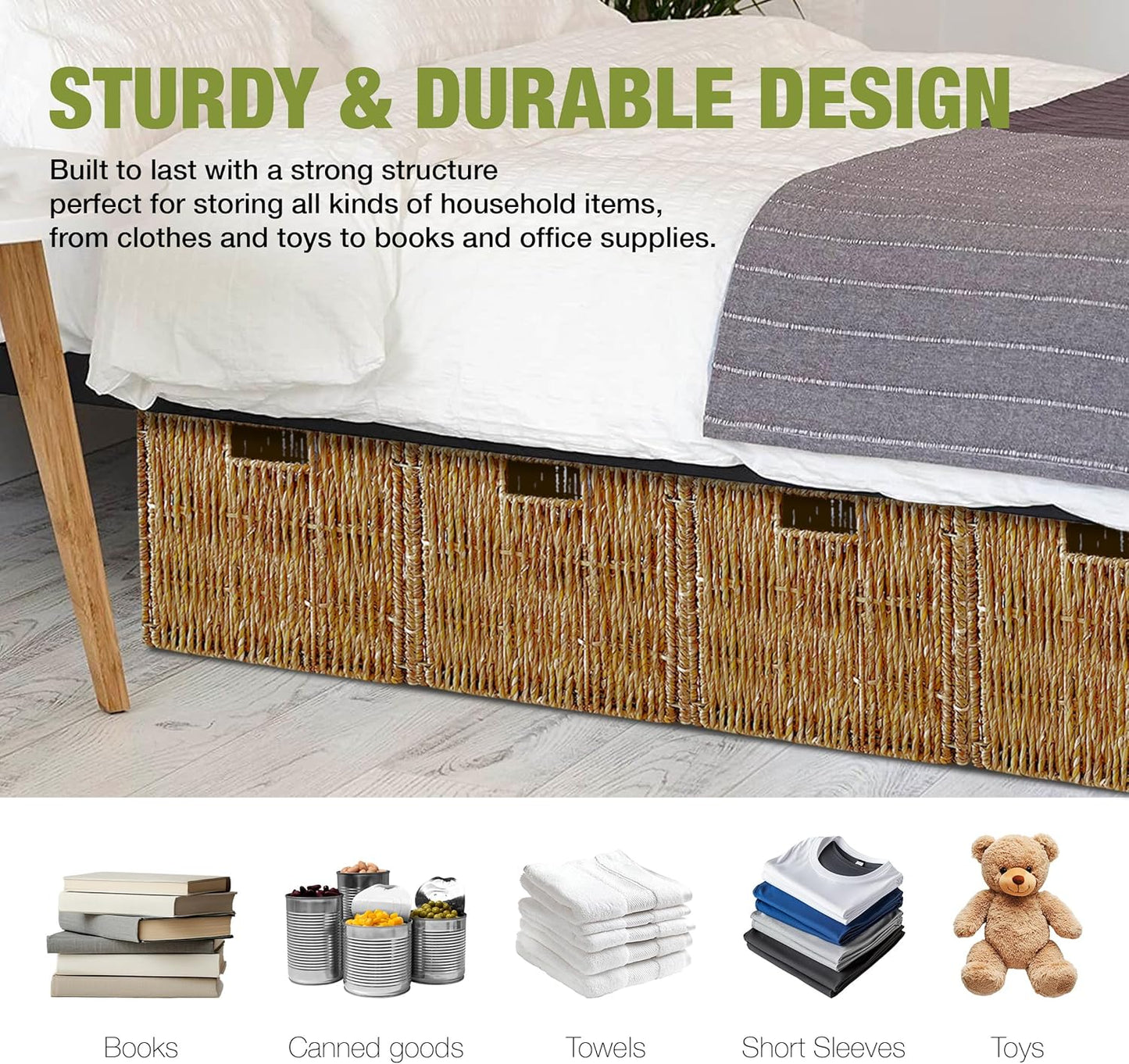 4 Pack Collapsible Storage Bins - 12x12 Wicker Storage Cubes, 12 inch Storage Baskets For Organizing, IKEA Shelves, Kallax Inserts, Closet, Office – Foldable Storage Basket For Shelves, Toys, Clothes