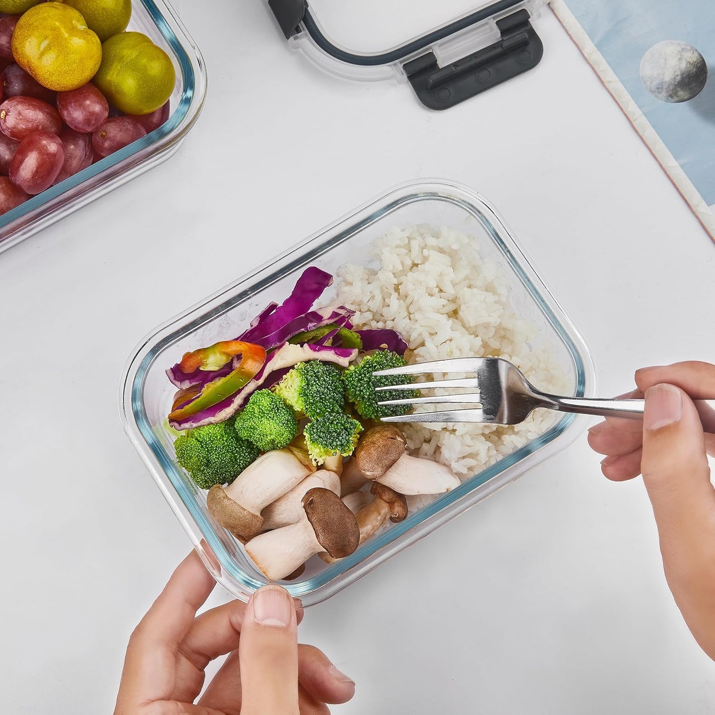 Lemon Sandy 10 Pack 22 oz Glass Meal Prep Containers, Glass Food Storage Containers with Lids, Reusable Airtight Leakproof Lunch Bento Boxes Freezer, Microwave Oven and Dishwasher, Gray