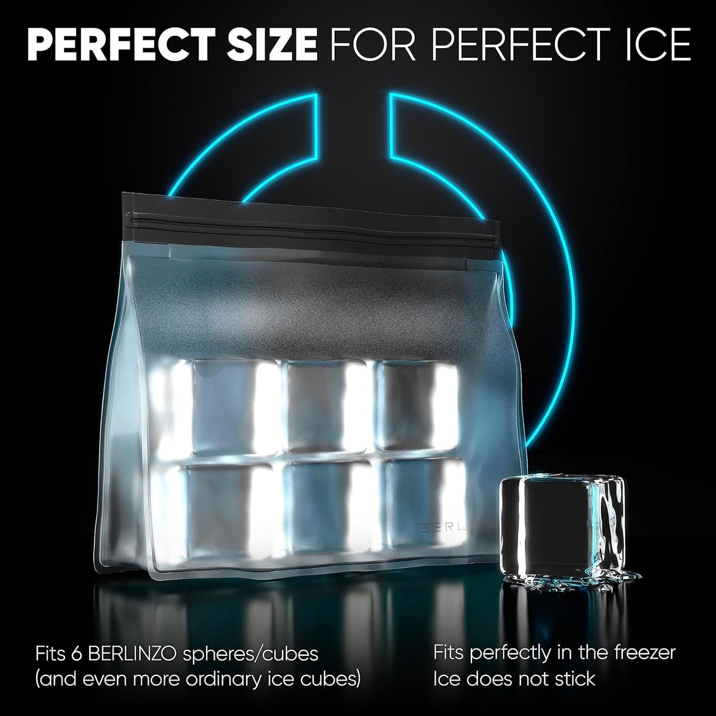BERLINZO Reusable Ice Storage Bag - Freezer Safe Leak Proof Silicone and Plastic-Free Lunch Bag for Ice and Food Storage - BPA-Free - 2 Pack