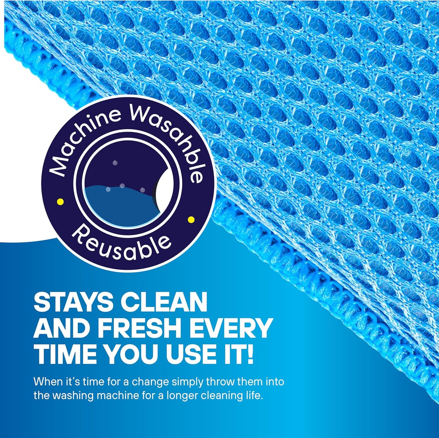 SCRUBIT Reusable Sponges for Dishes - 12 Pack Microfiber Sponges Kitchen Dish Scrubber, Machine Washable & Non-Scratch Scrubbers (Blue)