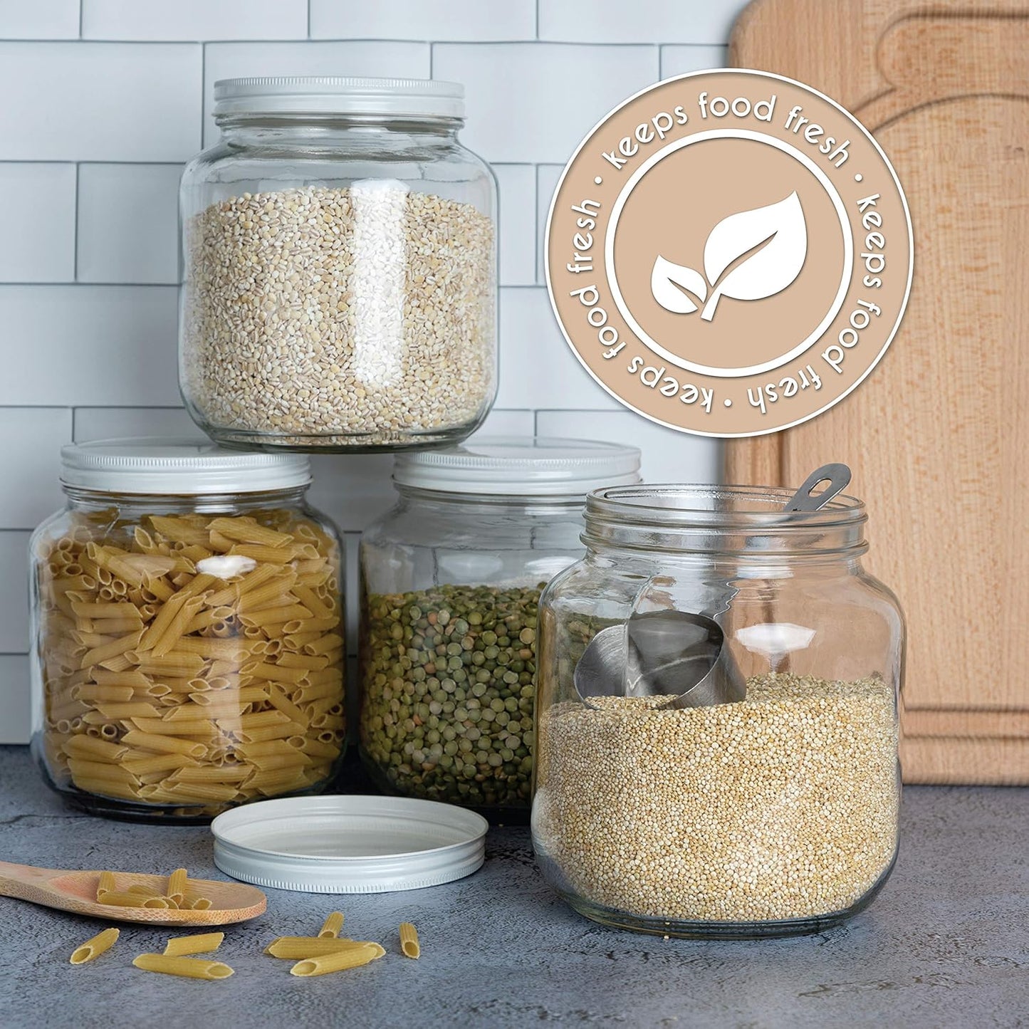 kitchentoolz 2 Pack Large Mason Jars Wide Mouth 64 oz – Half Gallon Glass Jar with Lid – 1/2 Gallon Mason Jar Airtight for Canning, Storing, Brewing, Pickling – Big Mason Jar with Lid