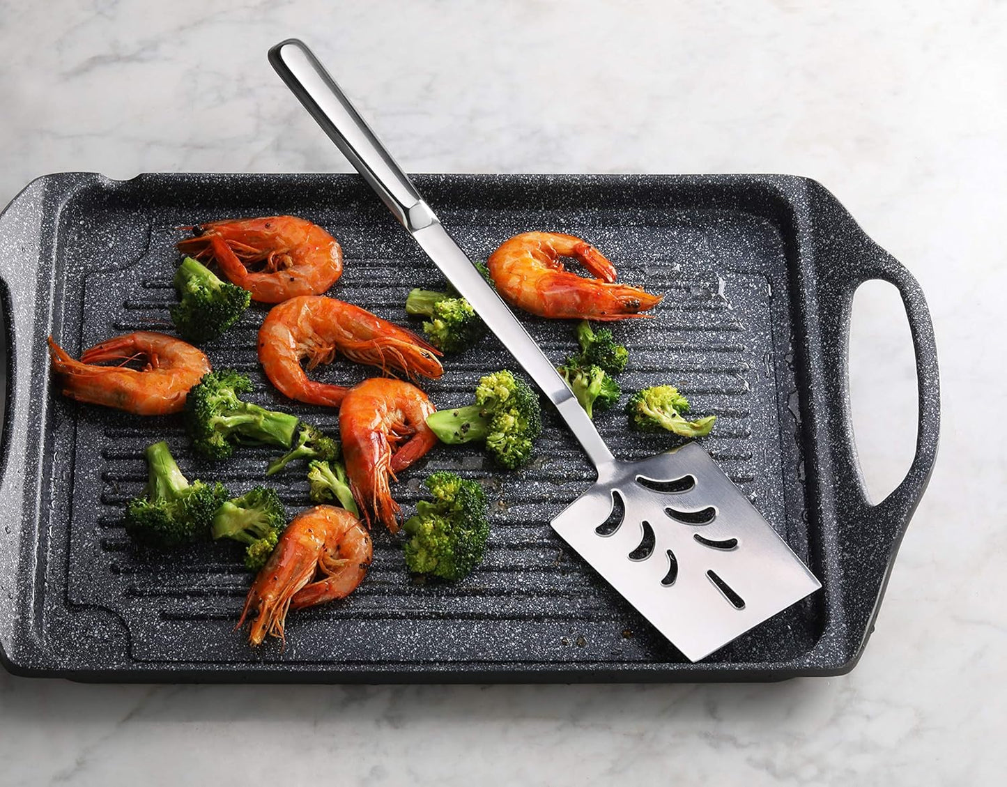 New Star Foodservice Hollow Handle Notched Serving Spoon (Silver, Perforated Spatulas (15-Inch))