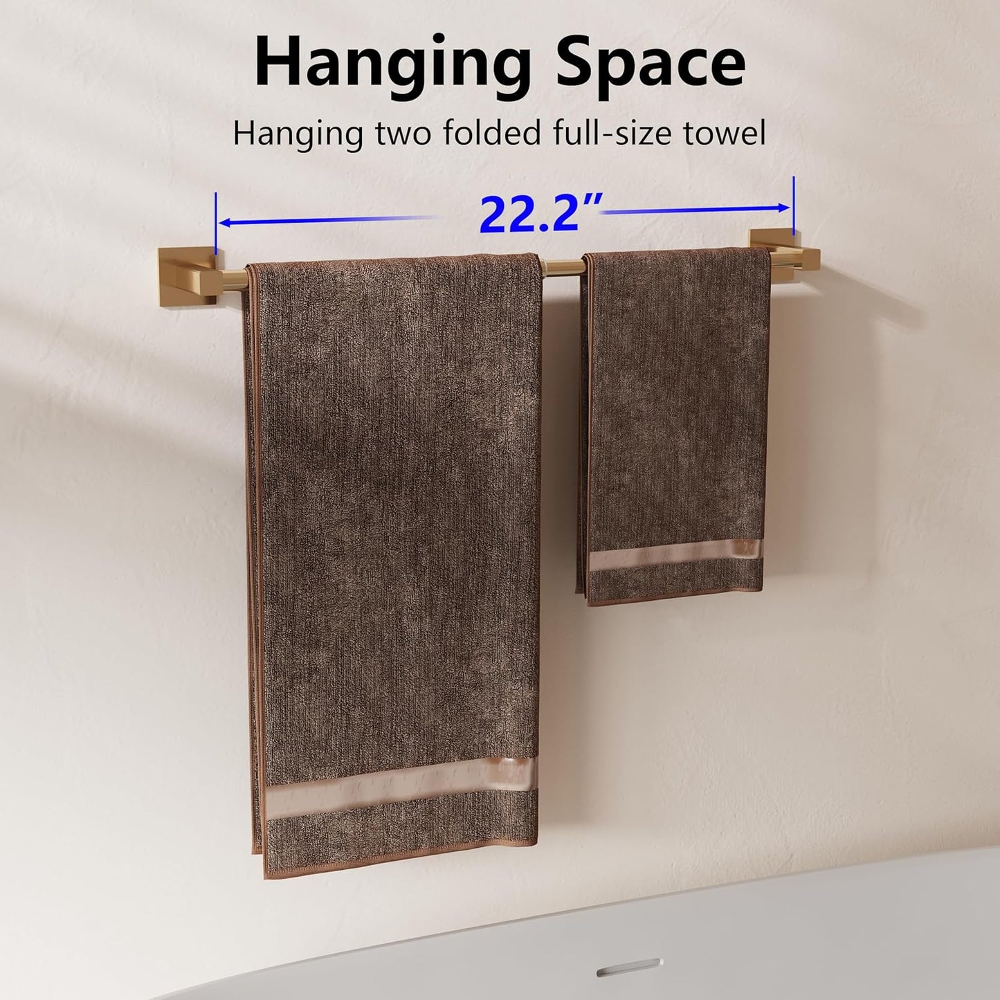 Adjustable Towel Bar, 14.4inch - 25.2inch Towel Rack, Wall Mounted for Bathroom, Kitchen Hand Towel Holder Cloths Hanger SUS 304 Stainless Steel Organizer Single Bar (Gold)