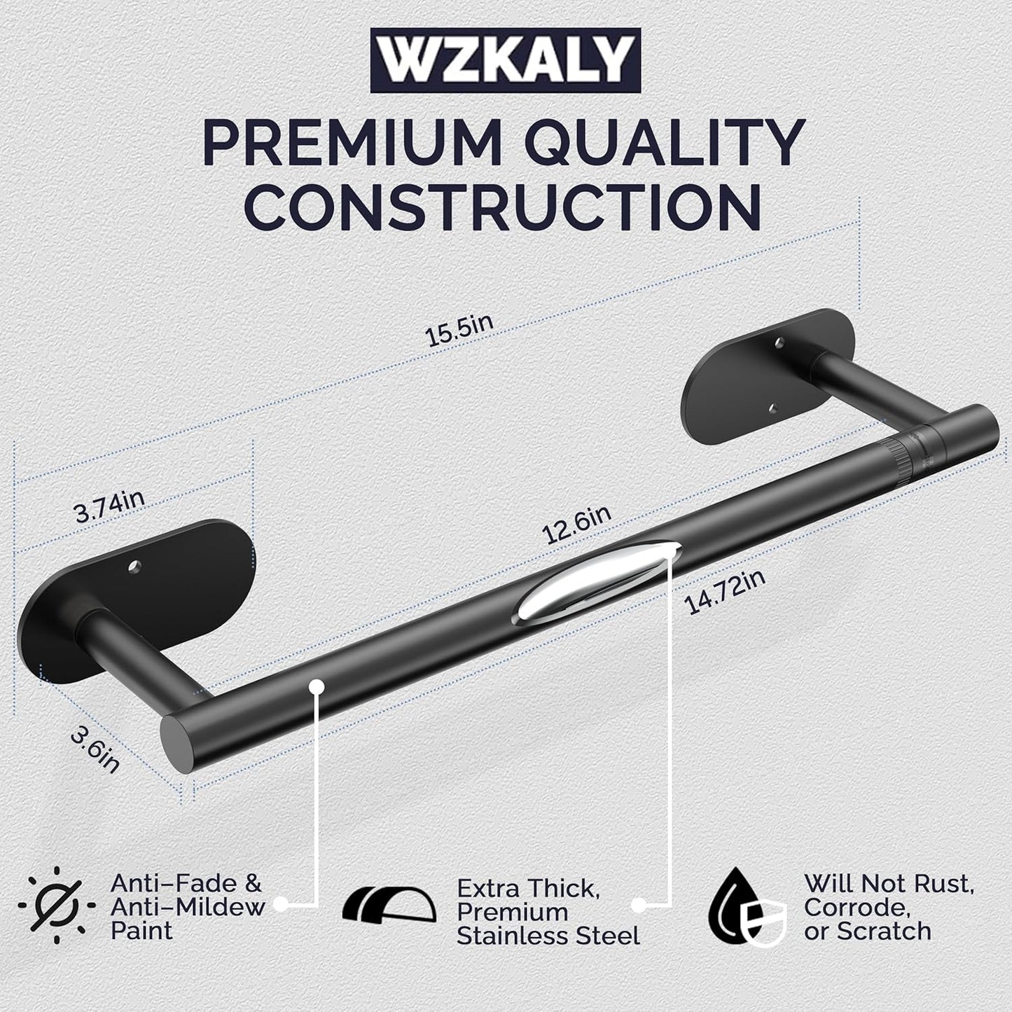 Black Paper Towel Holder Under Cabinet, Self Adhesive or Wall Mounted SUS304 Stainless Steel Paper Towel Holder for Kitchen, Bathroom, Farmhouse, Barbecue and Laundry (Matte Black)