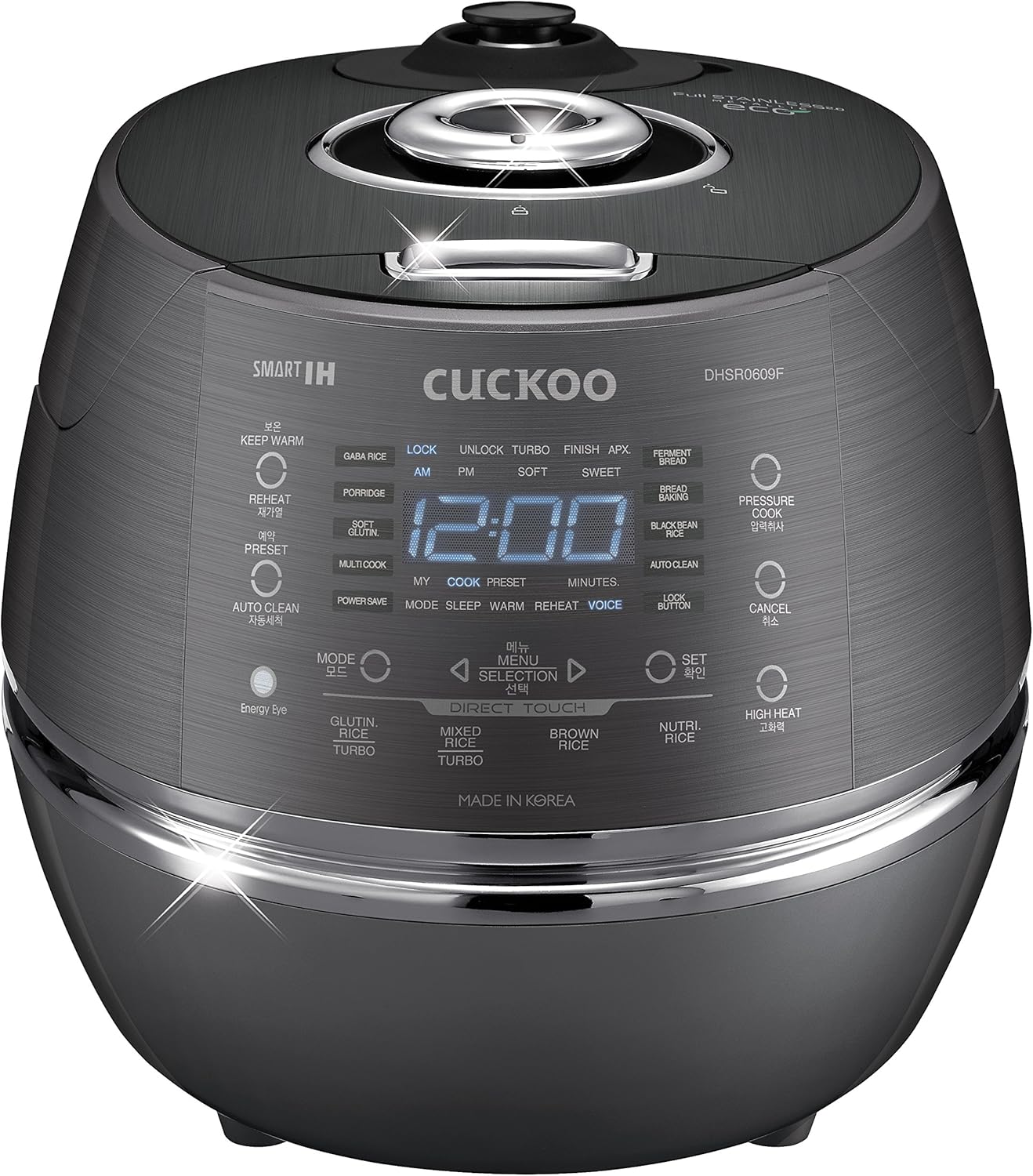 CUCKOO CRP-DHSR0609FD 6-Cup (Uncooked) / 12-Cup (Cooked) Induction Heating Pressure Rice Cooker with Nonstick Inner Pot, 21 Menu Modes, Fuzzy Logic Tech, 3 Voice Guide, Auto Clean (Dark Grey)