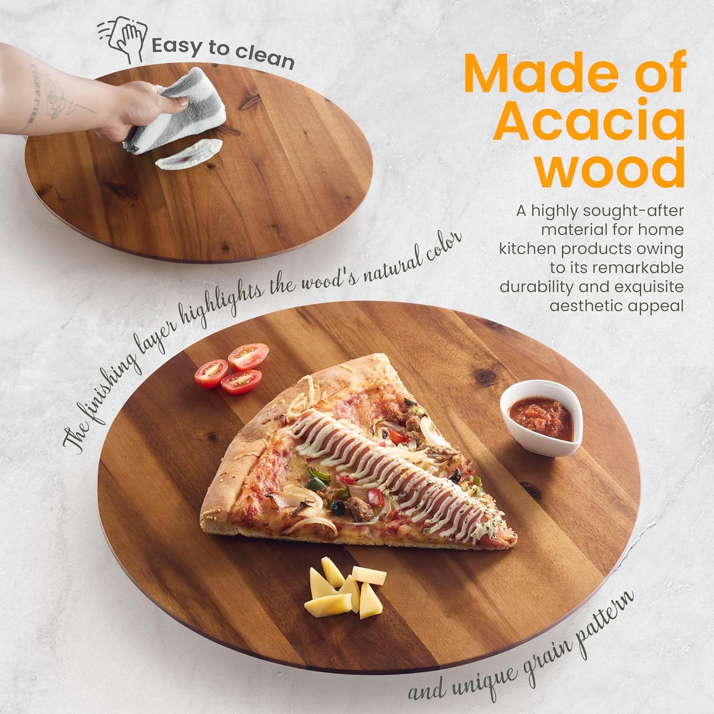 18" Acacia Wood Lazy Susan for Table Top - Wooden Turntable Serving Tray for Charcuterie Boards Cheese Board - Extra Large Round Lazy Susan Organizer - Kitchen Revolution for Countertop