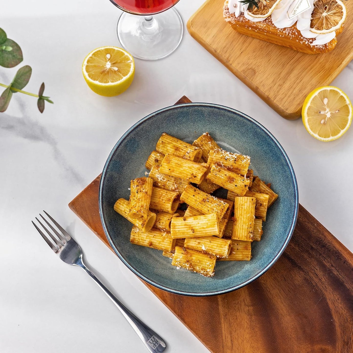 AmorArc 8.5'' Large Ceramic Pasta Bowls Set, 36oz Stoneware Bowls Set of 4 for Kitchen, Reavtive Glaze Bowls-Microwave, Dishwasher Safe for Pasta,Salad,Oatmeal-Ceylon Blue