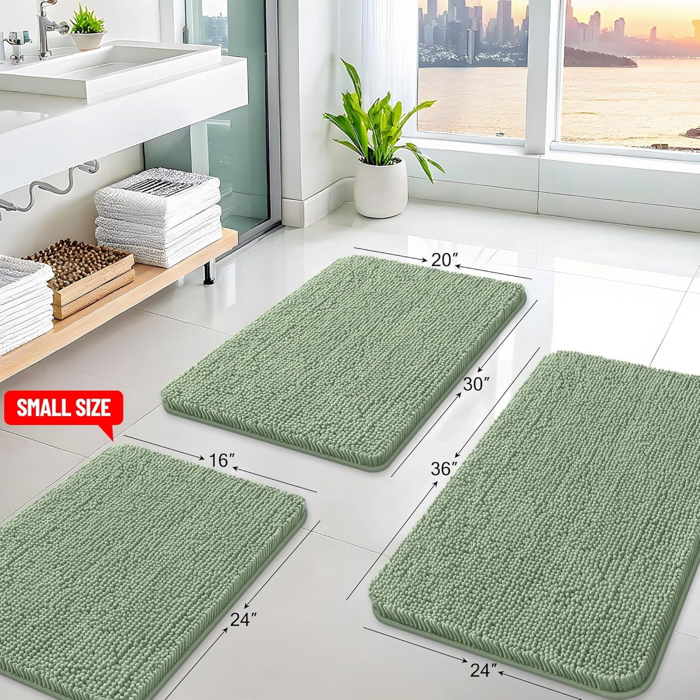Arotive Bathroom Rugs 24x16, Extra Soft Absorbent Shaggy Chenille Bath Rugs, Machine Washable Rubber Backing Non-Slip Bath Mats for Bathroom Floor Tub and Shower, Home Decor Accessories, Sage Green