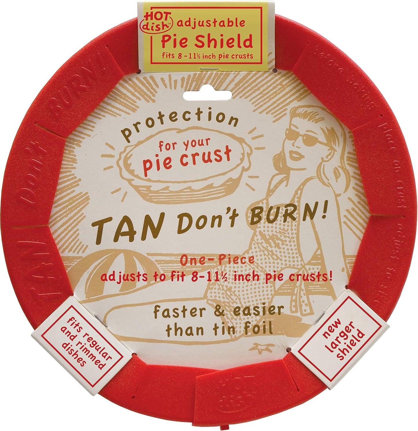 Talisman Designs Adjustable Pie Shield | 8 to 11.5 Inch Rimmed Dishes | Pie Crust Protector I Red - Set of 2