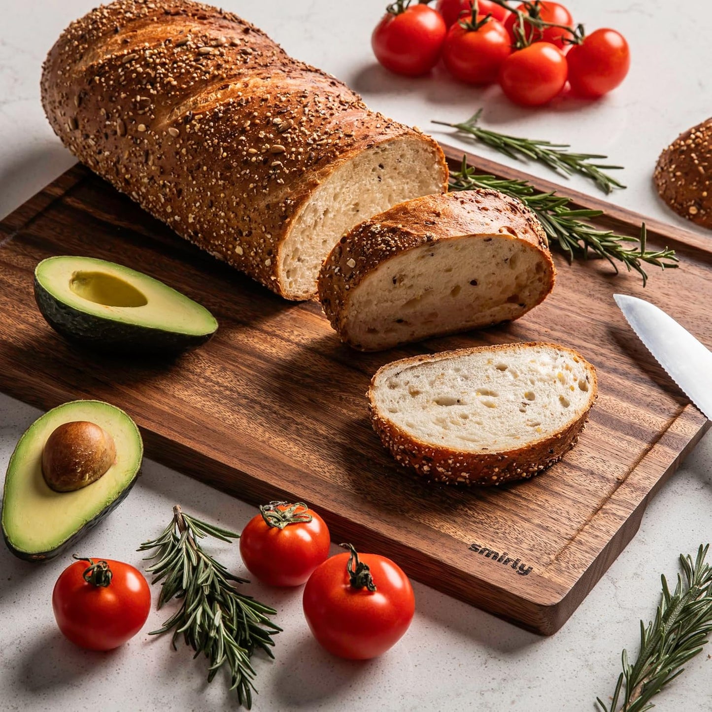 SMIRLY Walnut Wood Cutting Boards for Kitchen, Large - Small, Walnut Wooden Cutting Board Set with Deep Juice Grooves, Non Toxic Serving Tray