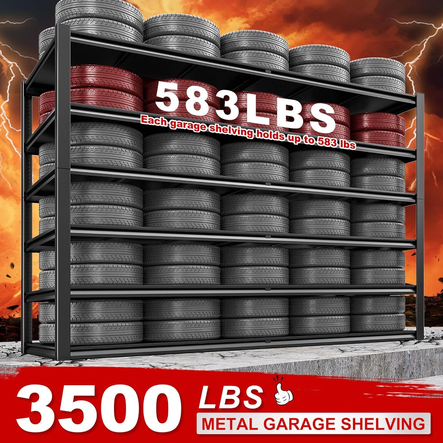 REIBII Storage Shelves, 55.1" W Garage Shelving Heavy Duty, Shelving Unit Load 3500LBS, Adjustable 6-Tier Metal Shelving for Commercial Pantry, Warehouse, Basement, 55.1" W x 25.8" D x 84.1" H