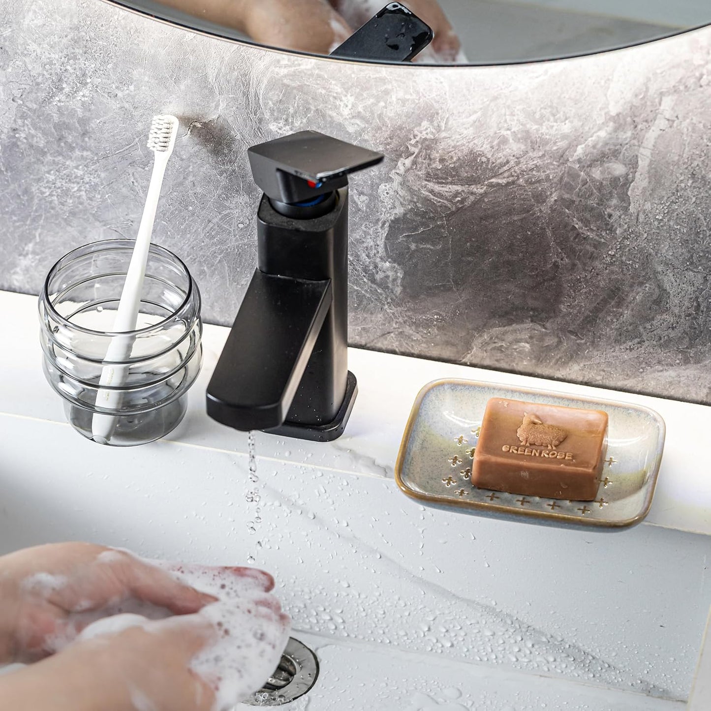 Gomakren Soap Dish, Shower Soap Holder, Ceramic Soap Dishes for Bar Soap Sponge Shampoo, Soap Saver Tray for Bathroom Kitchen Sink Counter, 5.5 Inch, Gray