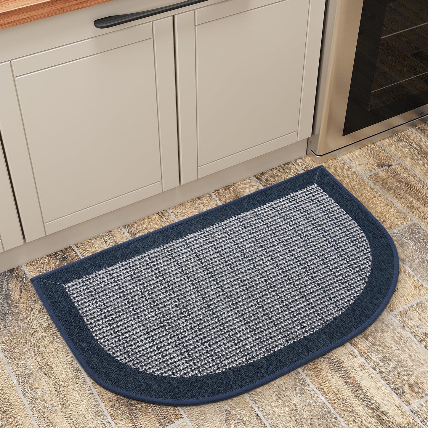 PADOOR Kitchen Mats for Floor, Kitchen Rugs Non Slip Washable, Half Circle Kitchen Floor Mat Sink Rug Rubber Backed Super Absorbent, 20”x32” Blue