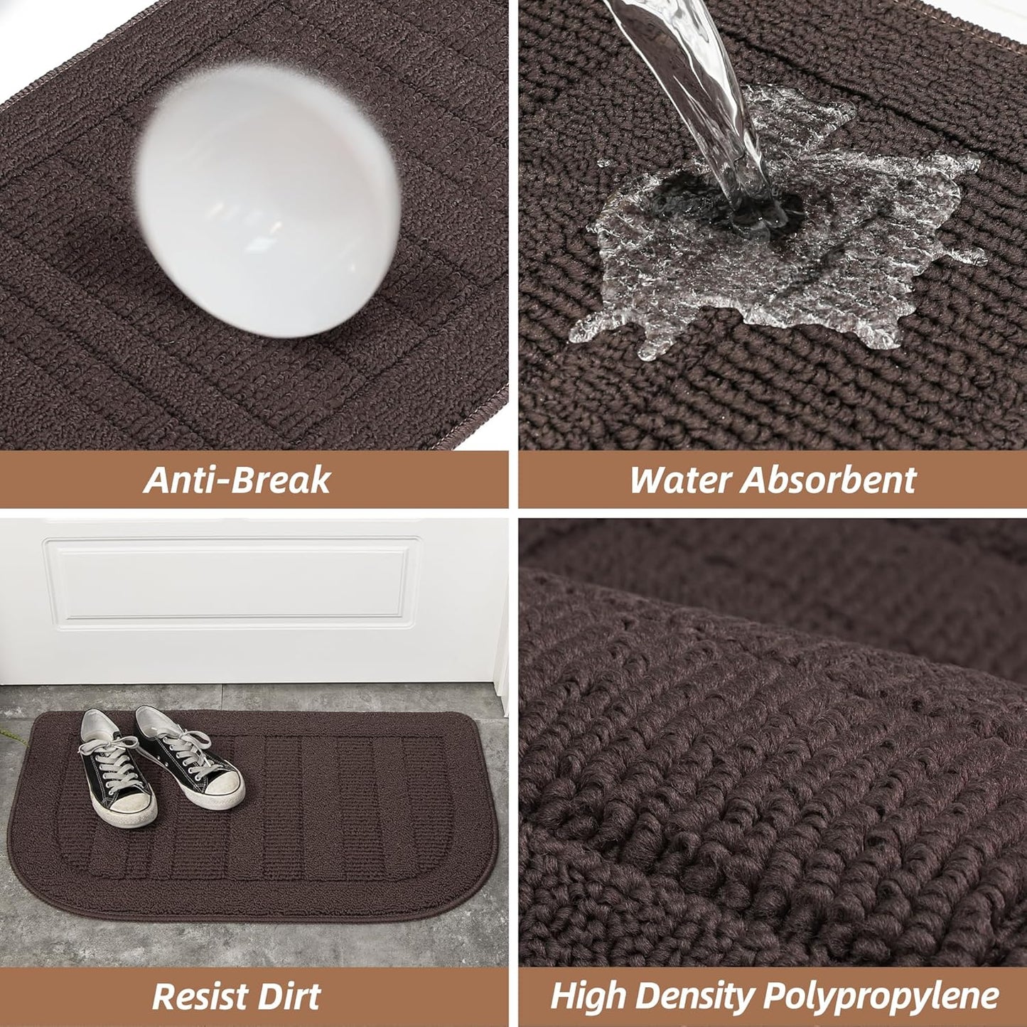 BEQHAUSE 30x18 Inch Kitchen Rug Mat Durable Kitchen Rugs Non-Slip Washable Absorbent Kitchen Mats for Floor Dirt-Resistant Semicircular Kitchen Mat (Brown)