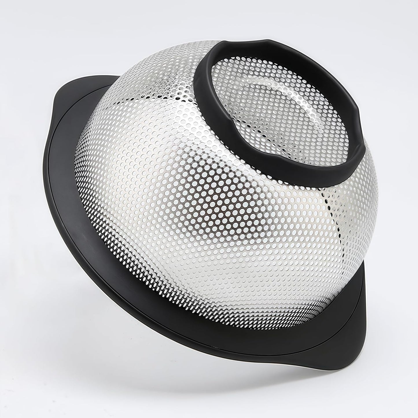 Stainless Steel Colander for Kitchen Metal Colanders & Food Strainers, Small and Large Sink Colander Set, Black Non-Slip Grip, (3 QT and 5 QT)