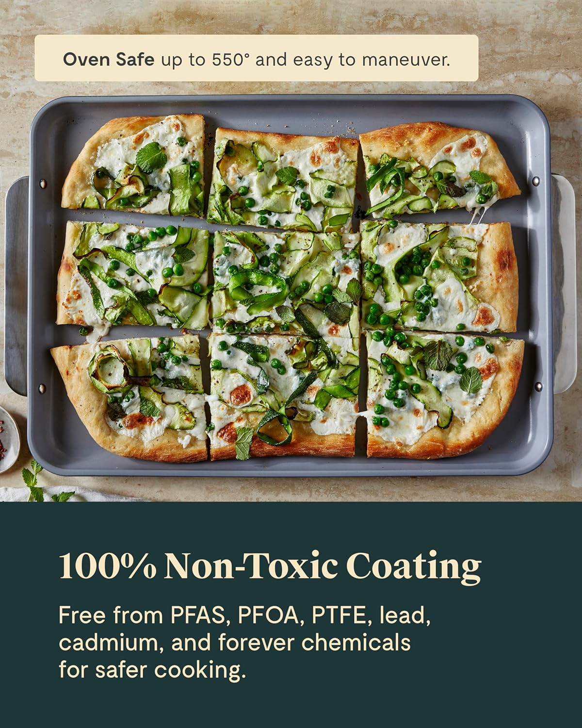Caraway Non-Stick Ceramic Baking Sheet Trio - Naturally Slick Ceramic Coating - Non-Toxic, PTFE & PFOA Free - 18 x 13" Large, 15 x 10" Medium, & 9" x 13" Small - Cream