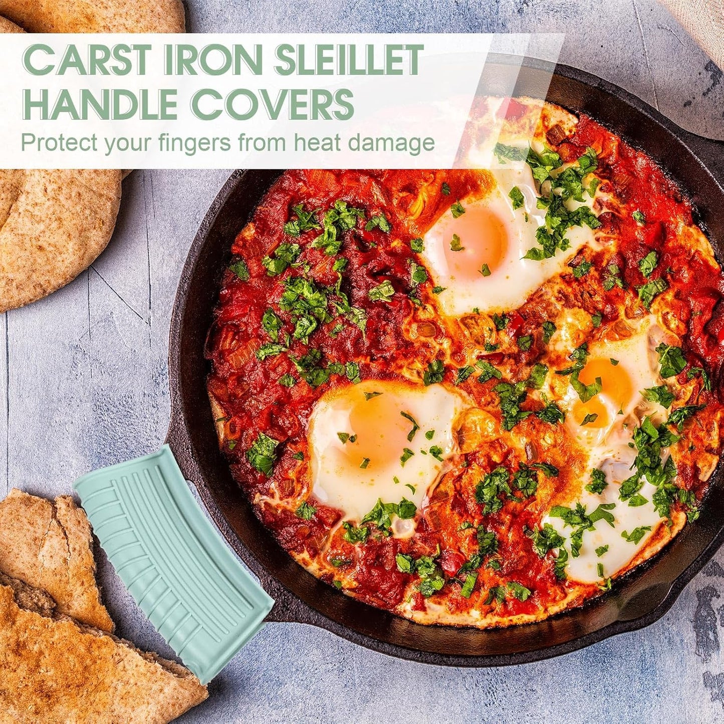 Patelai 4 Pcs Silicone Assist Hot Pan Handle Holder Pot Handle Covers for Cast Iron Skillets Holder Sleeve Nonslip Heat Resistant Pan Cover for Enameled Griddles Casserole Frying Cookware(Mint Green)