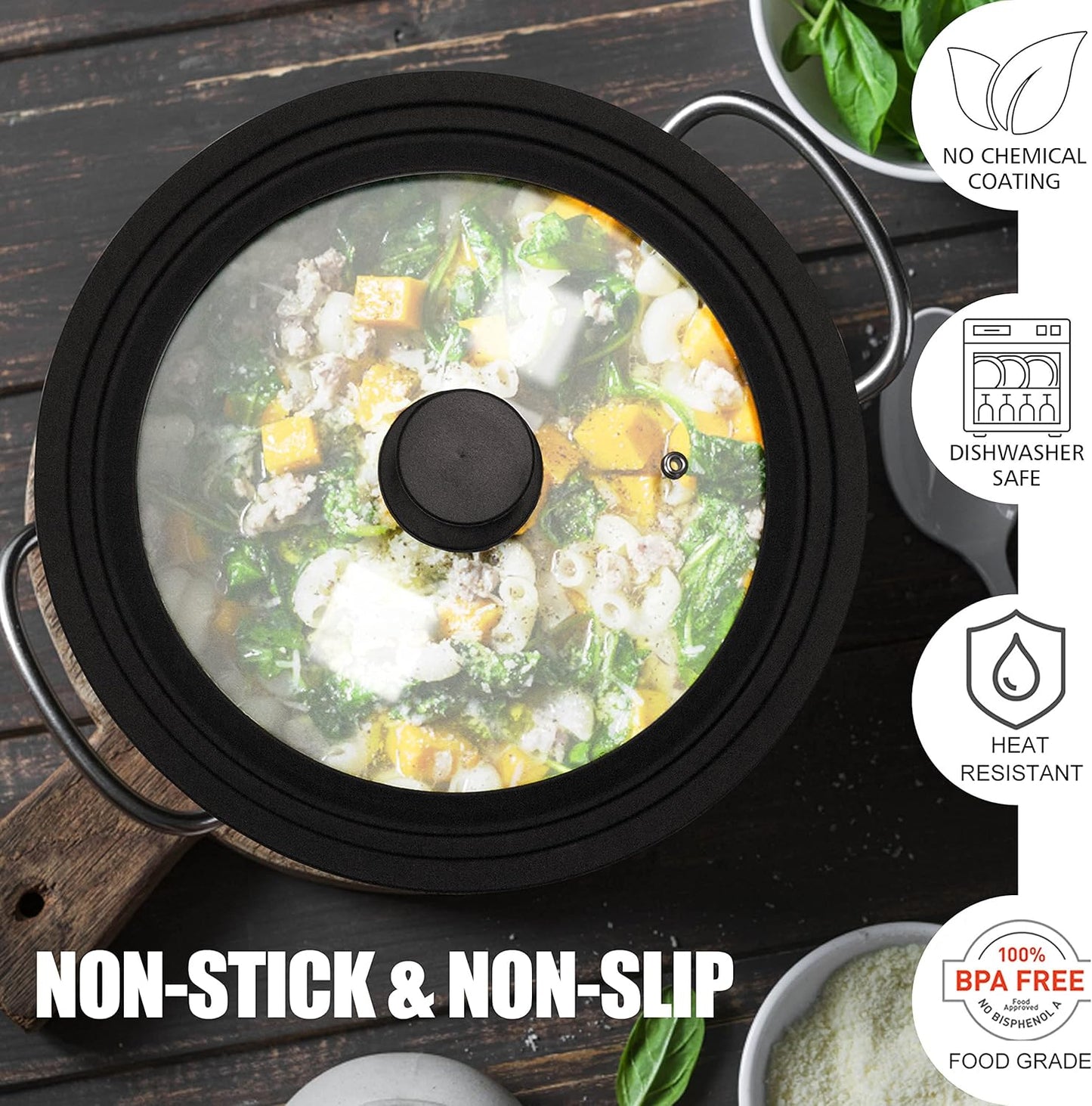 Anaeat Universal Pot Lid Replacement Knob - Heat Resistant Silicone Pan Lid Holding Handles, Soft Non-Slip Knobs for Kitchen Cookware Lid & Cover (Black)