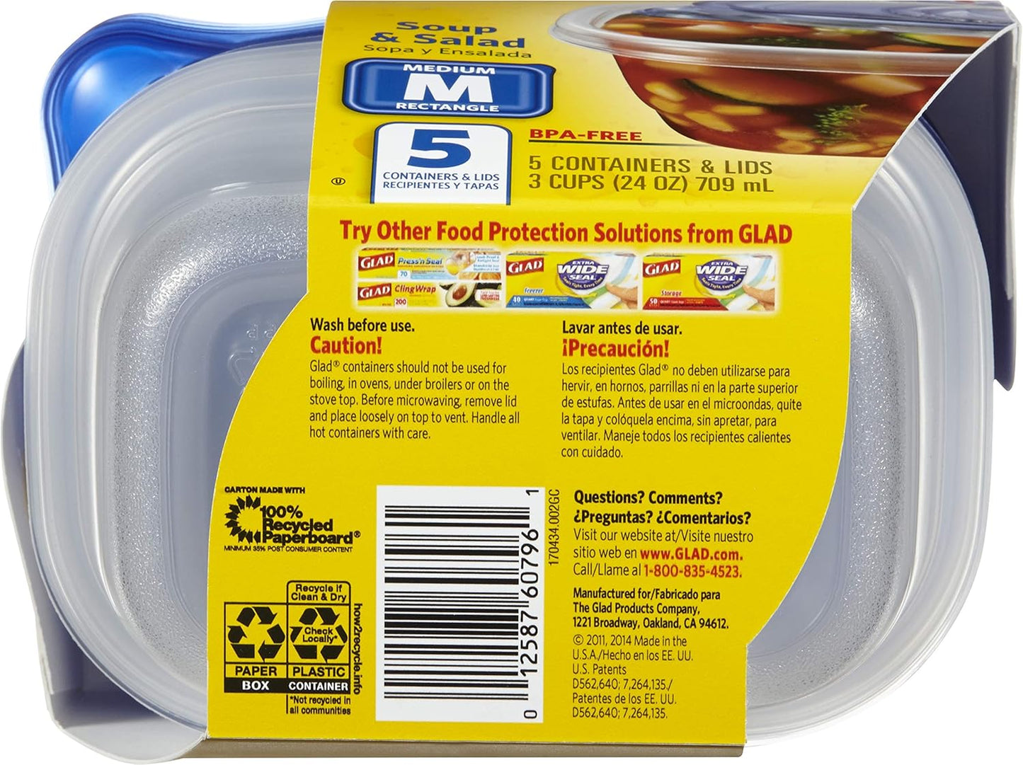 Glad Soup & Salad Food Storage Containers, Medium Rectangle (24 Oz) - (Pack of 6, 30 Count) | Strong and Durable Food Containers from Glad for Everyday Use | 24 Oz Food Storage Containers