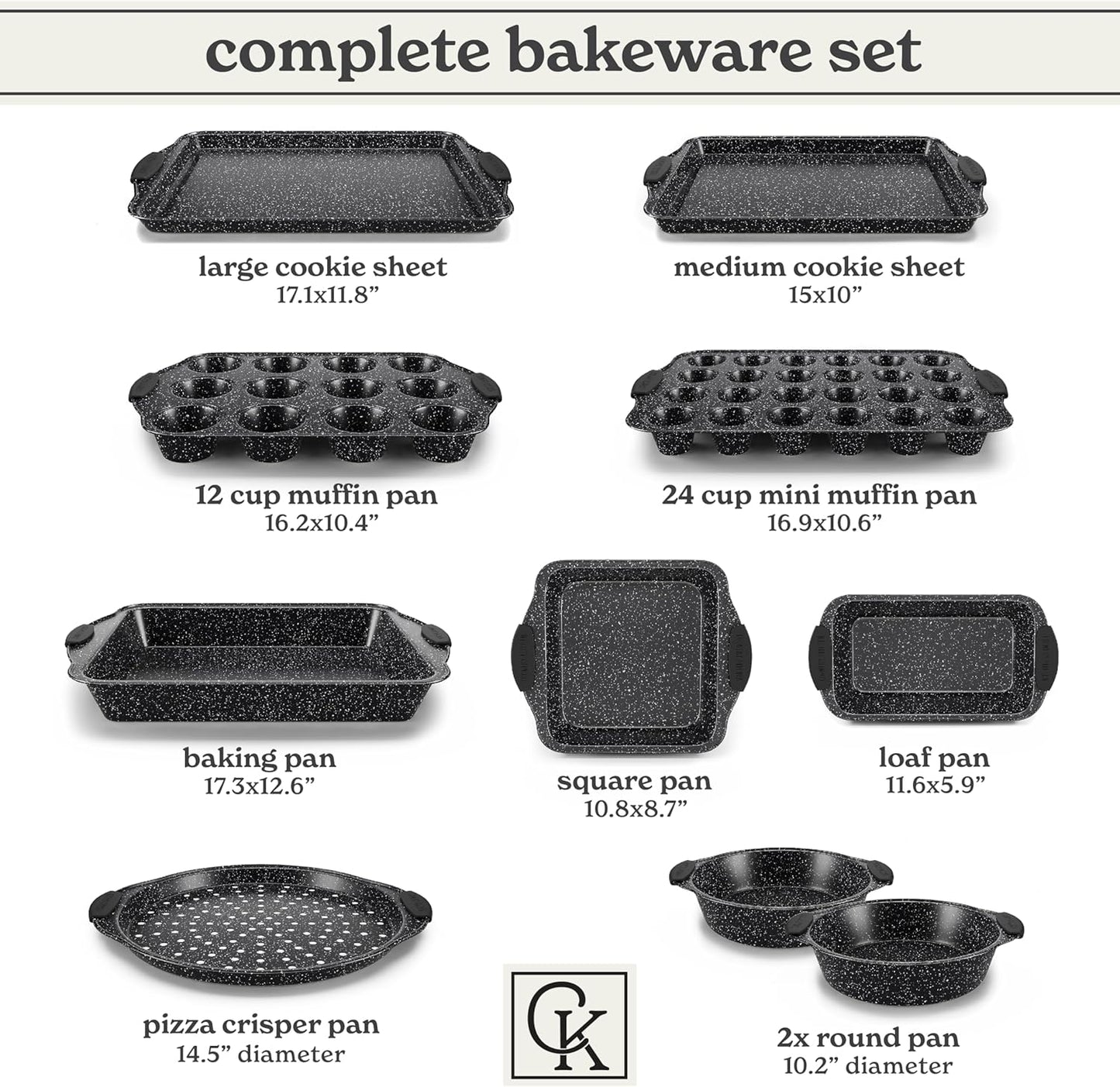 Country Kitchen Nonstick Stackable Bakeware Set - Durable, Easy Release Baking Set, Black, 10 Pcs