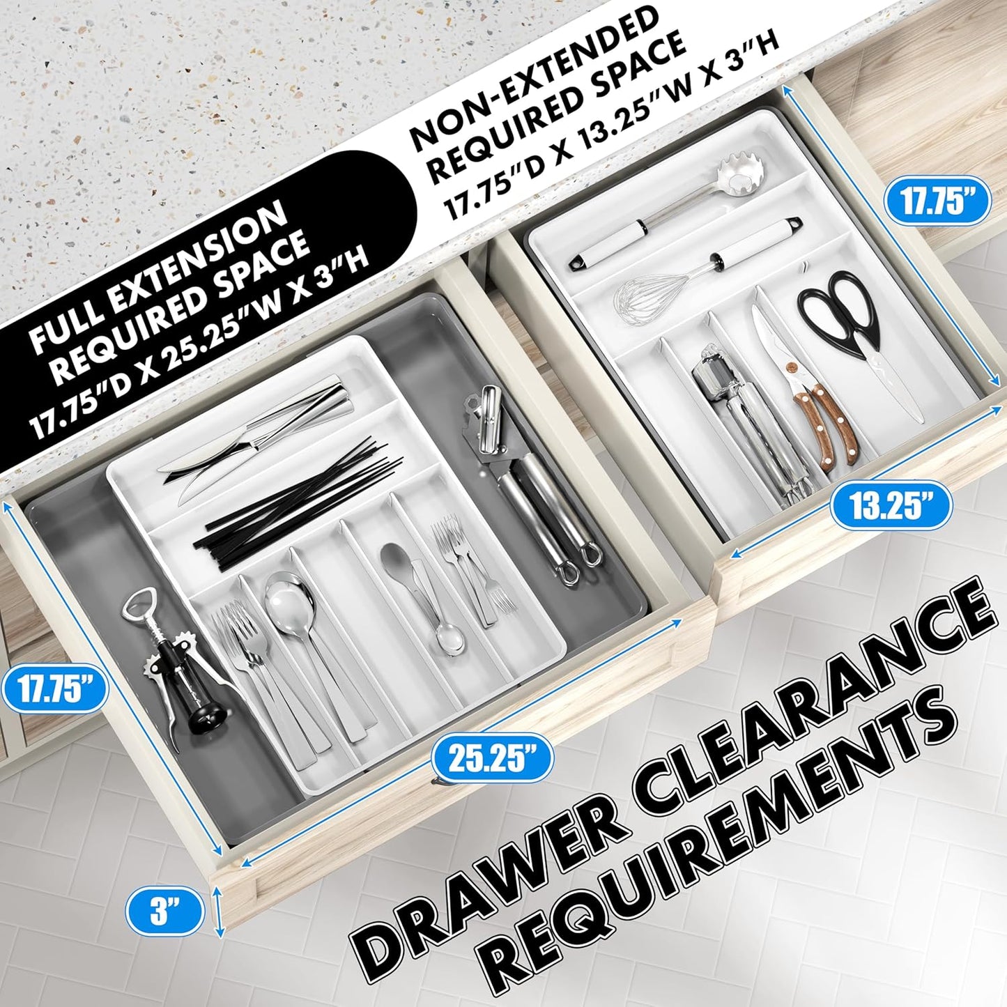 Simple Houseware Expandable Kitchen Drawer Flatware Organizer, Gray/White