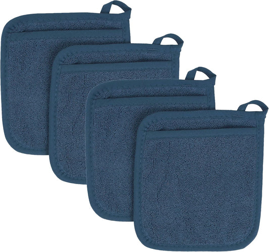 RITZ Terry Pocket Mitt & Hot Pad: Unparalleled Heat Resistant, Durable 100% Cotton,Ergonomically Designed for Optimal Grip, Easy-Care Machine Washable 4-Pack, Midnight