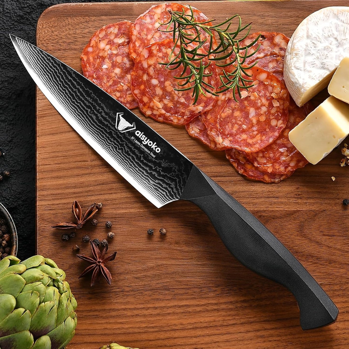 Professional Chef Knife 6.5" Damascus Kitchen Knife 8C High carbon stainless steel Super sharp,Full Tang ABS Anti-Skid Handle utility knife Japanese Cooking Knife with Luxury Gift Box