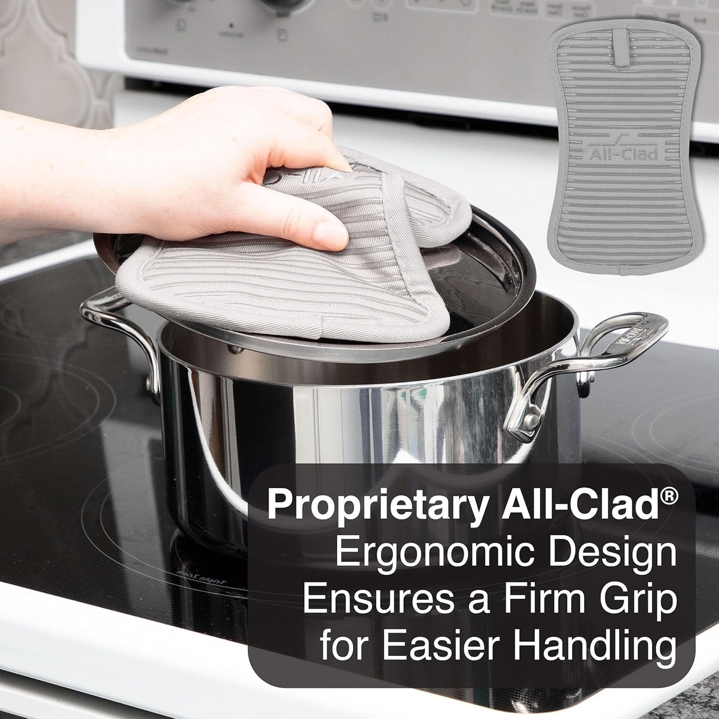 All-Clad Premium Pot Holder & Hot Pad: Heat Resistant up to 500 Degrees - 100% Cotton, 10"x6.25" Hot Pad for Kitchen and Barbeque, 2-Pack, Titanium