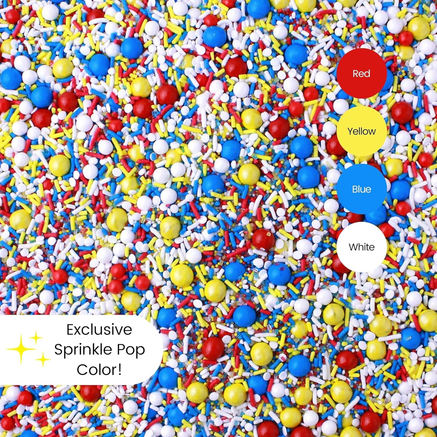 Sprinkle Pop Crash! Boom! Pow! Sprinkle Mix| Red Yellow Blue White Sprinkles| Superhero Cartoon Comic Book Themed Birthday Sprinkles Made in USA for Decorating Cupcakes Cakes Cookies Ice Cream, 2oz