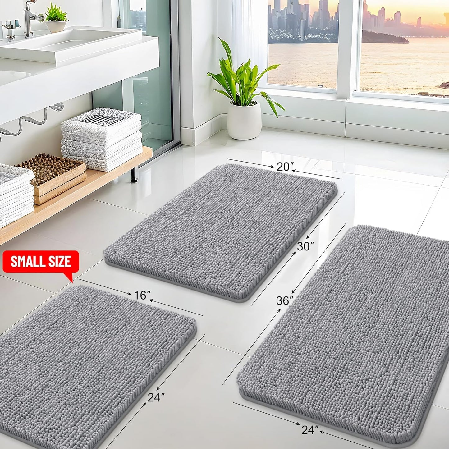 Arotive Bathroom Rugs 47x32, Extra Soft Absorbent Shaggy Chenille Bath Rugs, Machine Washable Rubber Backing Non-Slip Bath Mats for Bathroom Floor Tub and Shower, Home Decor Accessories, Grey