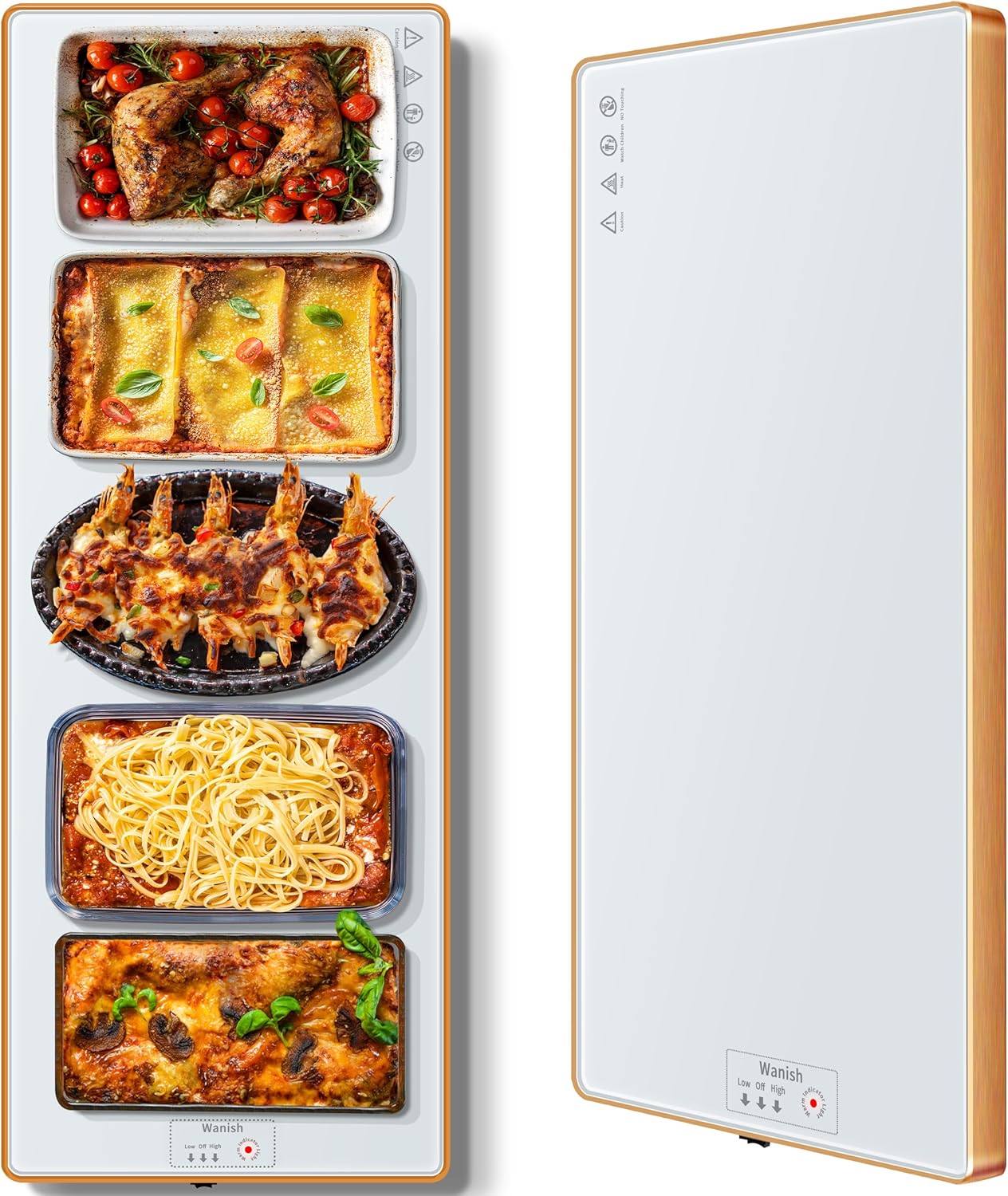 Electric Warming Tray (Extra Long 47”x12”)，Food Warmers for Parties Buffet & Gathering, Food Warming Mat with Thermostat, Tempered Glass Warming Mat for Food with Adjustable Temperature Modes, White