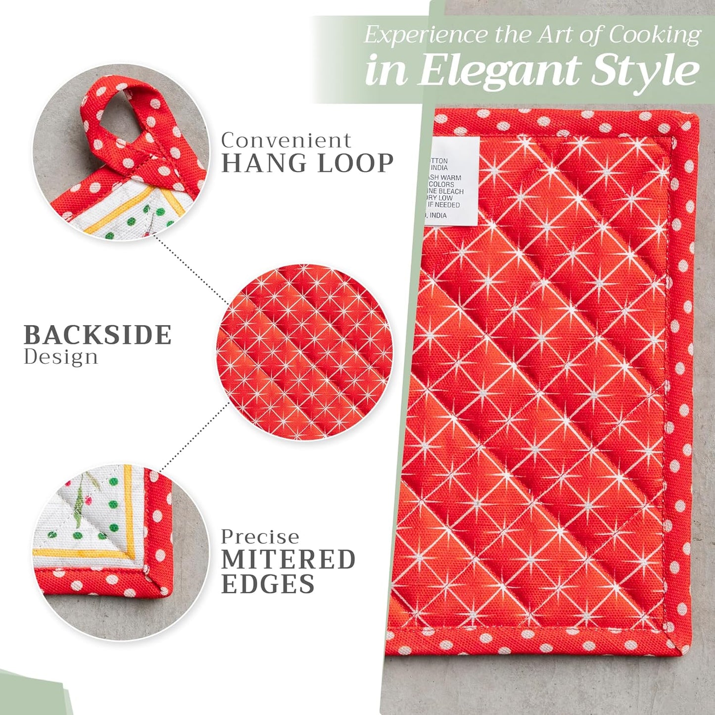 Maison d' Hermine Pot Holders 100% Cotton Heat Resistant Potholders 8" x 8" Hot Pads with Loop BBQ, Cooking, Baking, Grilling, Kitchen, Handling Hot Pans (Pack of 1, Poinsettia Christmas)