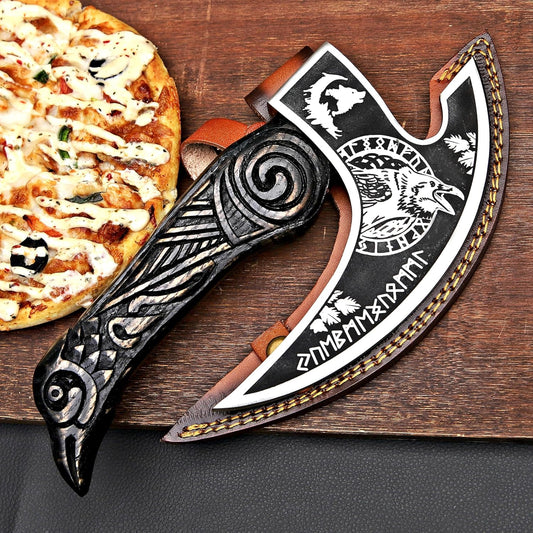 MR. CRAFT Pizza Cutter Axe Rocker Carbon Steel Slicer Chef Pizza Cutter Viking Axe with Leather Cover - Premium Pizza Oven Accessories Ulu Rocking Pizza Gift Gifts for Men (American Eagle)
