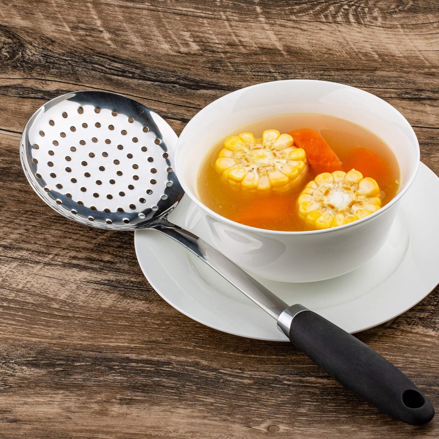 Brushed Stainless Steel Non-Slip Ergonomic Handle Skimmer