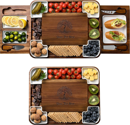 Shanik Upgraded Acacia Cheese Board Set, Square Shaped Charcuterie Set, Cheese Platter, Handcrafted Design and Stainless Steel Cutlery Set - Gift for Any Occasion with Engraving