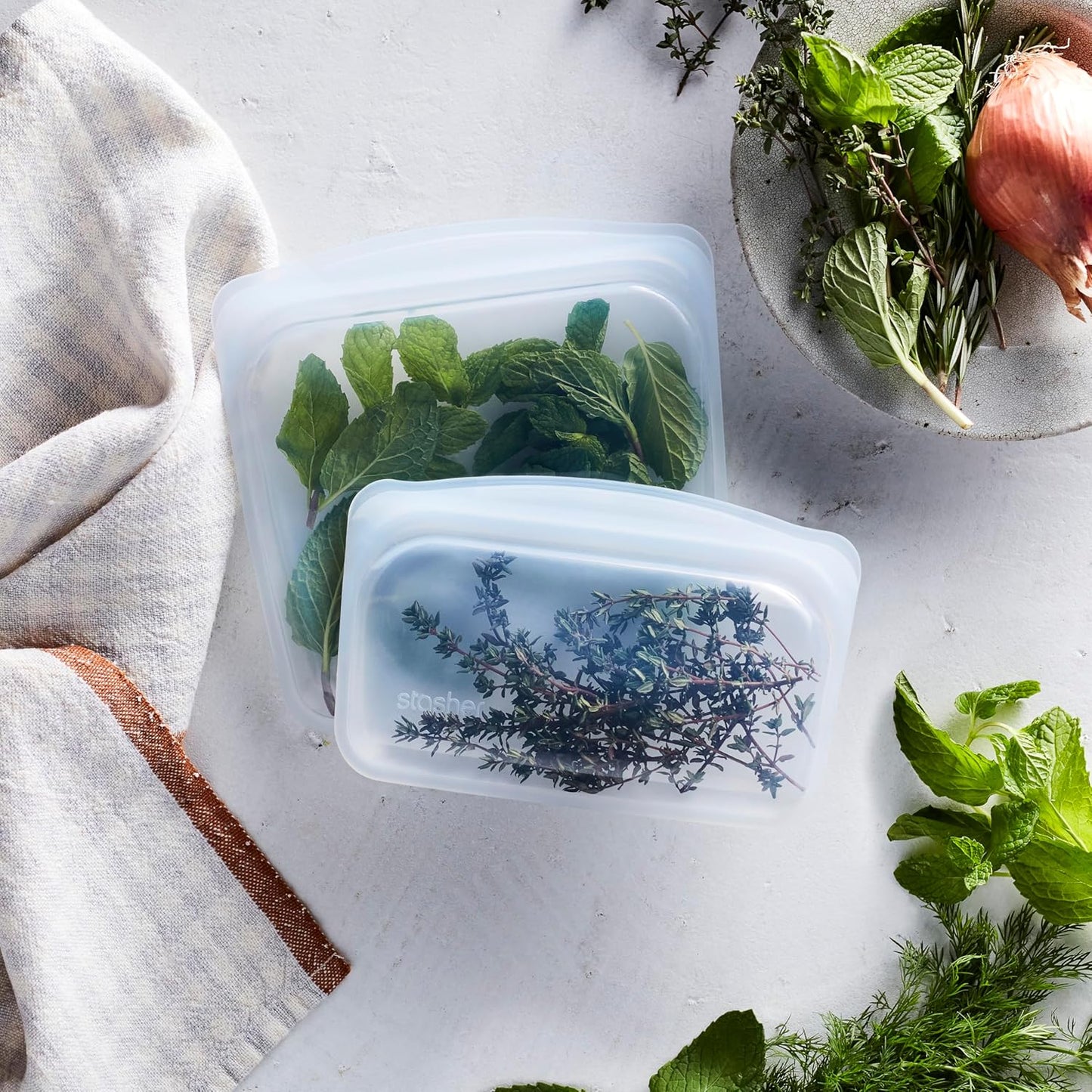 Stasher Premium Silicone Reusable Food Storage Bags, 4-Pack, Clear, Multi-Use Food Storage Bags, Lunch Bag, Travel Containers, BPA Free, Leak-free, Dishwasher-Safe, Eco-friendly