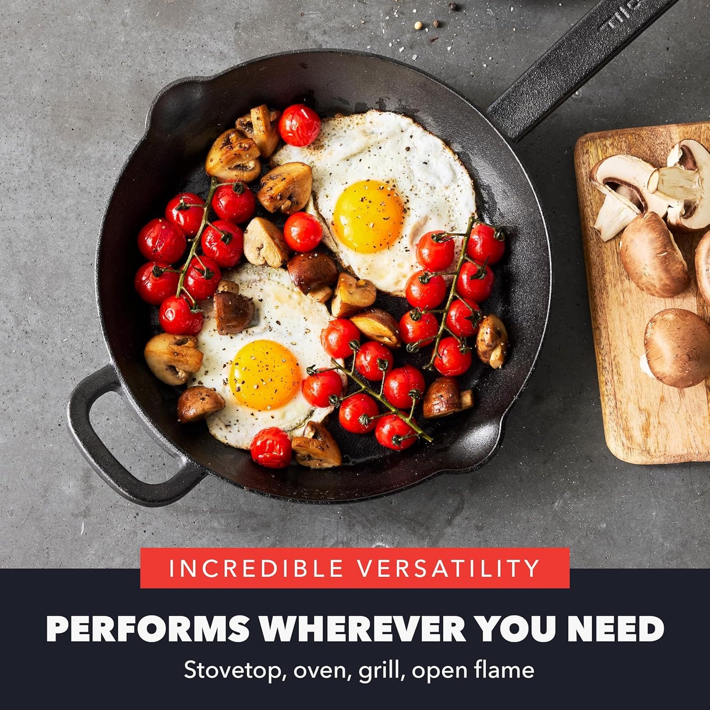 GreenPan x Bobby Flay 10” Cast Iron Pre-Seasoned Skillet with Helper Handle, Professional Grade Heavy Duty, Induction, Pour Spouts, Versatile Stovetop, Oven, BBQ Grill Fire, Indoor/Outdoor Use, Black