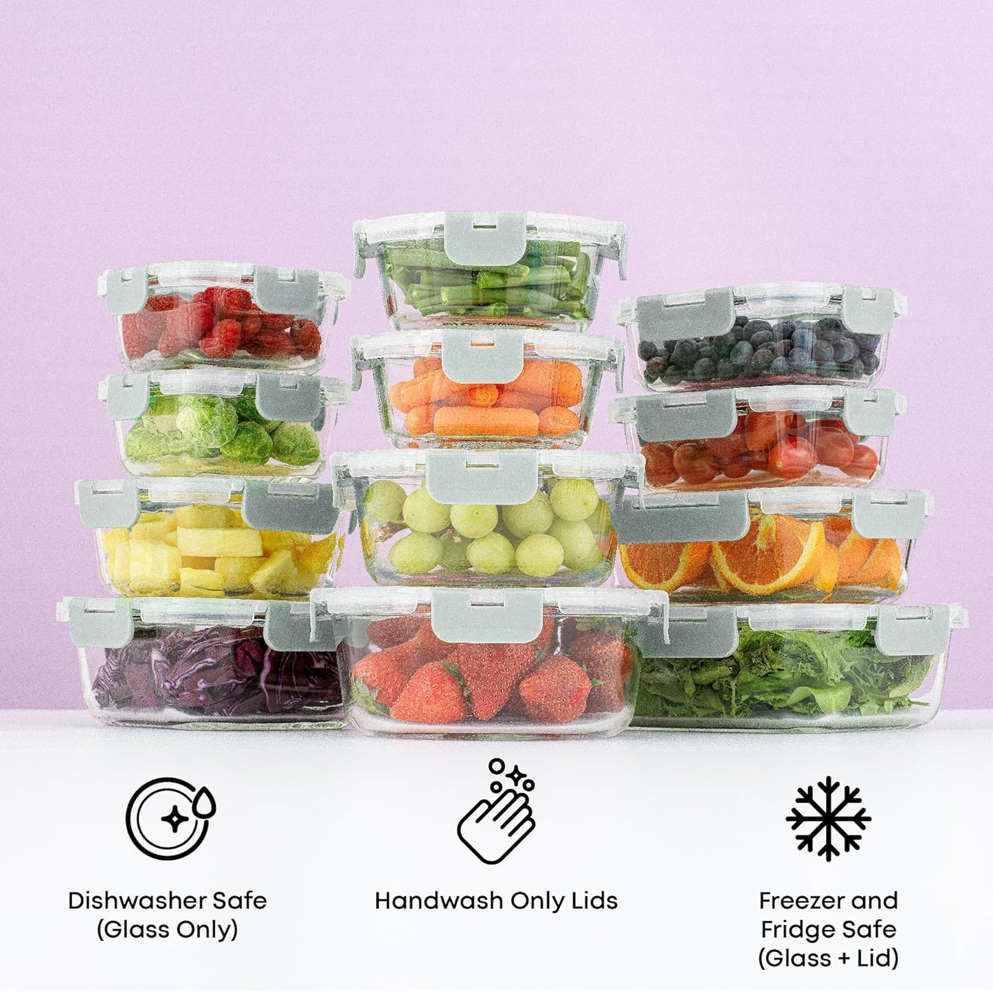 JoyJolt 24pc Borosilicate Glass Storage Containers with Lids | 12 Airtight/Freezer Safe Food Storage Containers for Pantry and Kitchen | Meal Prep Container for Lunch | Glass meal Set
