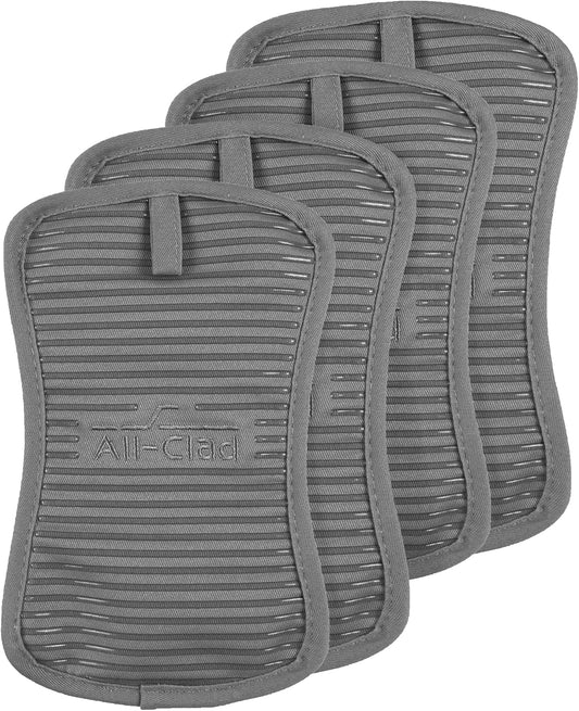 All-Clad Premium Pot Holder & Hot Pad: Heat Resistant to 500 Degrees - 100% Cotton, 10"x6.25" Hot Pad for Kitchen and Barbeque, 4-Pack, Pewter