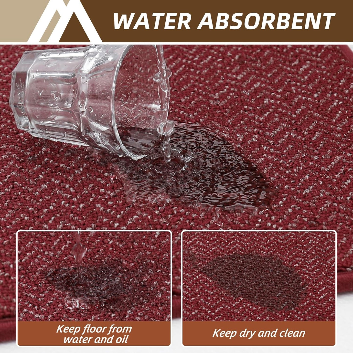 COSY HOMEER Kitchen Rugs Non Slip Washable 24"x36"+24"x60" Absorbent Kitchen Mats for Floor Stain Resistant Kitchen Runner Rug Sets of 2 Kitchen Floor Mats for Sink,Red