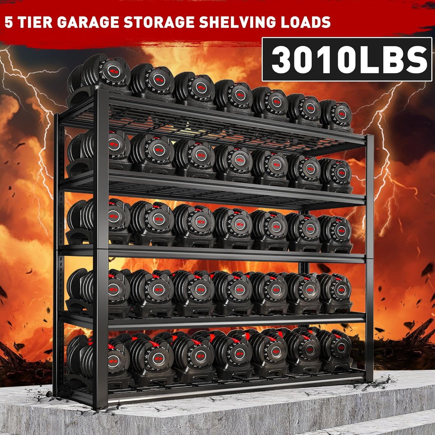 REIBII Garage Shelving, 48.2'' W Metal Shelving, 3010LBS Storage Shelves Heavy Duty, 5 Tier Adjustable Heavy Duty Shelving Unit for Warehouse, Garage, Basement, 48.2" W x 24.1" D x 72" H