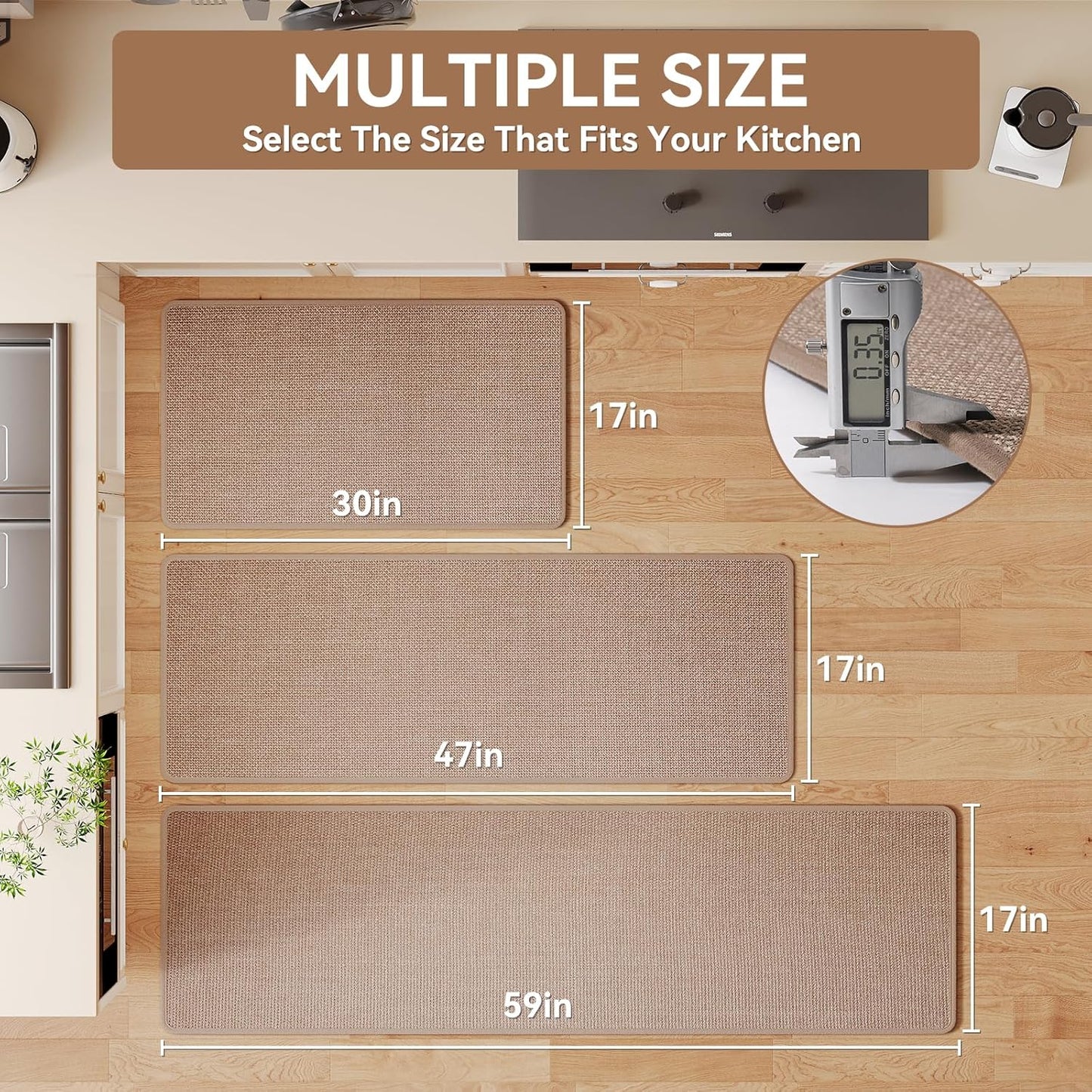 Kitchen Mat Set of 2 PCS Kitchen Mats for Floor, Linen-Look Woven Absorbent Kitchen Runner Rugs Non Slip Washable Comfort Standing Mats for Kitchen, Front of Sink