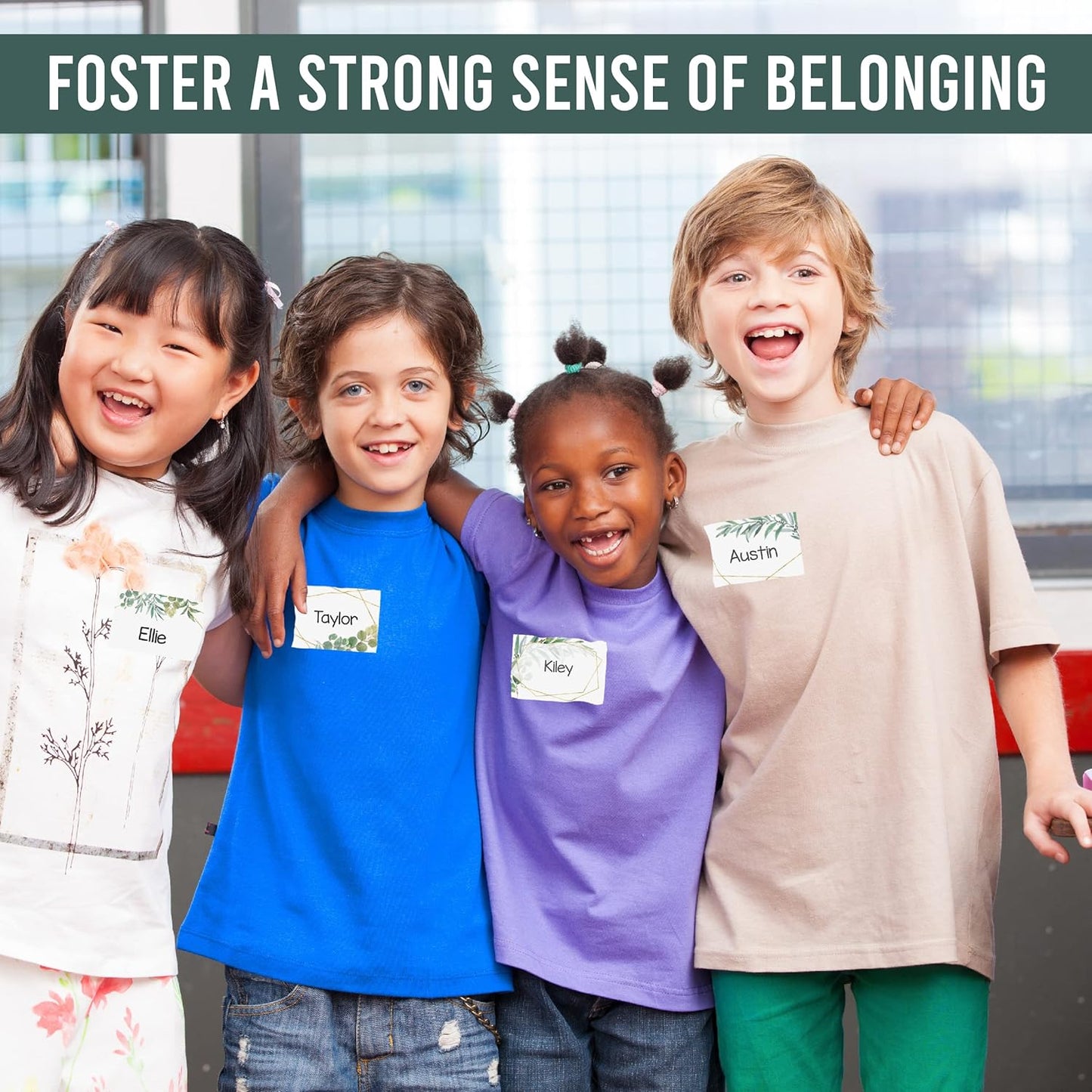 Name Tags Sticker - 56 Nametags for Classroom, Name Tag Stickers for Kids, Adhesive Classroom Labels for Teachers, Nametags Sticker for Clothes, Decorative Labels, Greenery Cubby Tags